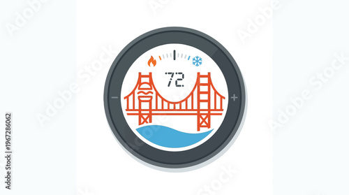 Smart Home Thermostat Displaying San Francisco Golden Gate Bridge