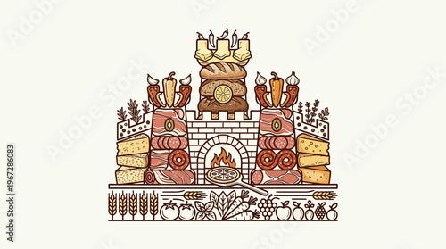 Delicious Food Castle with Bread Cheese and Sausage