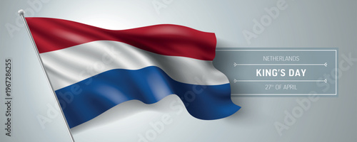 Netherlands happy kings day greeting card, banner vector illustration