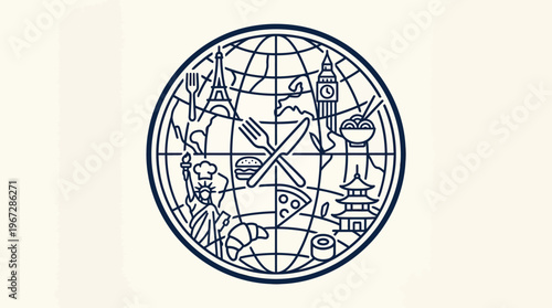Global Cuisine Concept with Iconic Landmarks