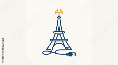 Eiffel Tower with Ethernet Cable and Croissant