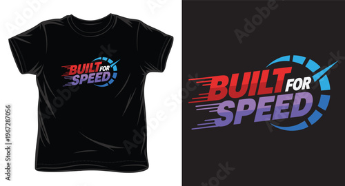 Built for speed t-shirt design with speedometer graphic and dynamic typography