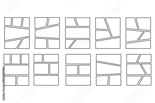 Moodboard photo gallery with mosaic montage and pattern design for composition banner or background album illustration. Square board template and collage grid with frame mockup shape tile brochure.