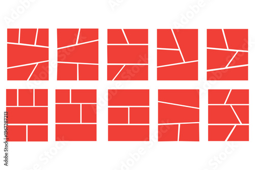 Comic book templates set on white background. Japanese manga design frames and layout. Storyboard cartoon page. Mockup for collage. Vector anime rectangle border