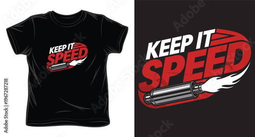 Dynamic racing slogan design with burning muffler vector graphic for automotive enthusiast apparel