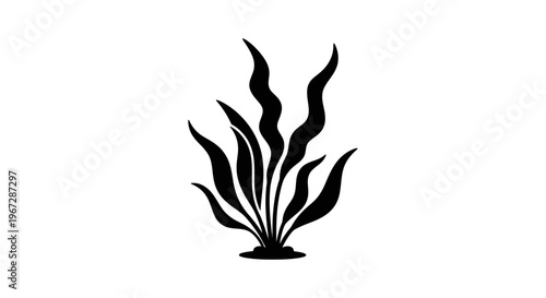 Black seaweed plant silhouette icon.