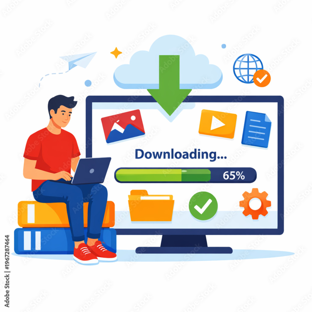 Fototapeta premium File Downloading Process Digital Data Transfer Concept