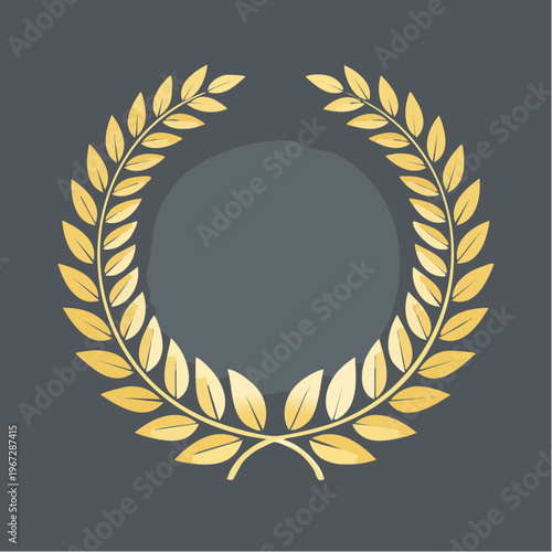 Golden laurel wreath frame on dark grey background for award and certificate design　表彰状や証明書デザイン用のダークグレー背景に輝く黄金の月桂冠フレーム　ベクターイラスト