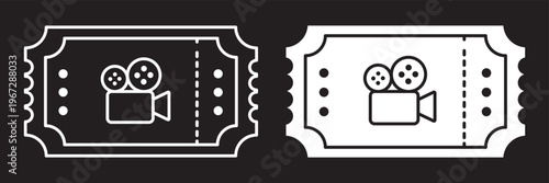 Movie Ticket Icon Set Cinema Admission Pass Stub Film Reel Coupon Perforated Tear Line Vector. Set of ticket icons. Film Ticket Icons Set Cinema Pass Voucher Stub