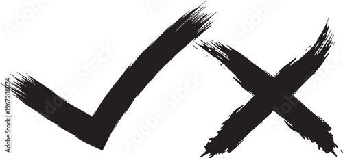 Black check mark and x symbols confirmation and rejection