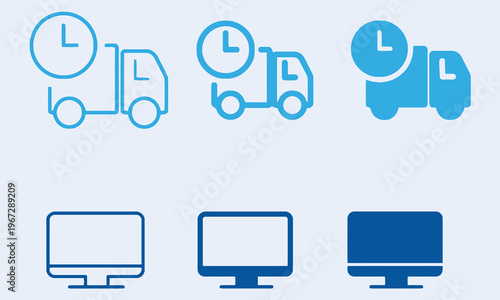 Delivery Truck and Computer Icons: Express Shipping and Online Order Concepts