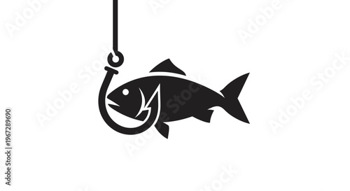 Fish on a Hook Silhouette Icon.