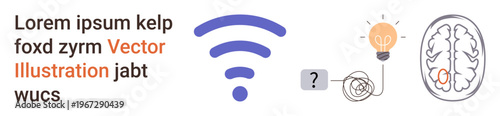 Problem-solving, creativity, innovation, brainstorming, technology integration, neural pathways. wireless symbol connected to a light bulb and brain sketch. Problem-solving and creativity