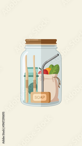 Join the eco-friendly movement this Earth Day, 22 April. by adopting sustainable practices with reusable essentials neatly organized in a jar, promoting a healthier planet and a zero-waste lifestyle