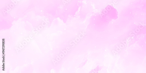 Clear pink sky with scattered white clouds. This appearance is due to the scattering of sunlight by particles in the atmosphere and within the clouds themselves. 