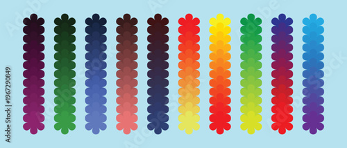 stylized overlapping scalloped circles chain in purple flat design vector illustration