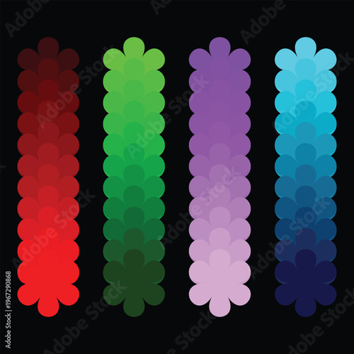 stylized red scalloped circles chain vector illustration