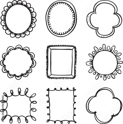 Collection of hand drawn decorative frames and borders