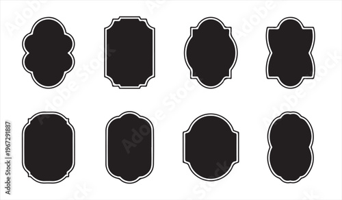 Vintage decorative frame labels set with ornate black silhouette shapes