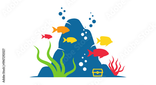 Colorful Fish Swimming Around Coral Reef.