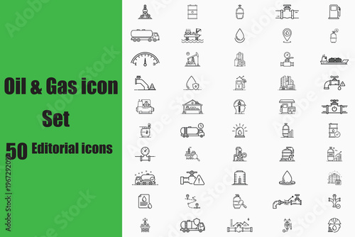 Oil and Gas Industry Line Icon Set, Energy Production and Petroleum Equipment Outline Icons Collection