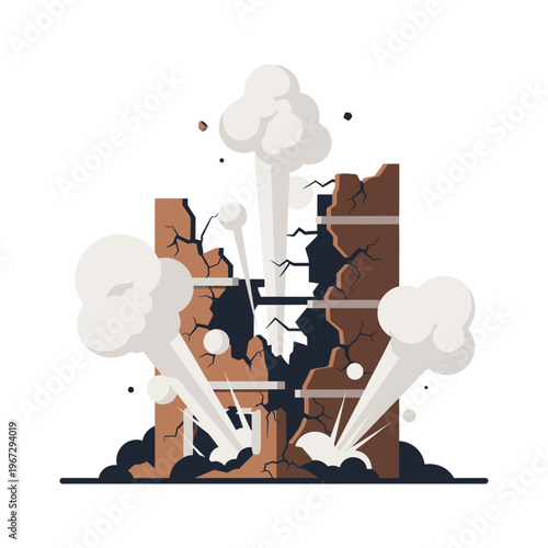 Exploding Building with Smoke and Debris