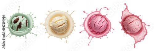 Ice cream scoops with splashes of ice cream green yellow