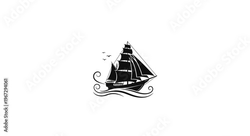 Sailing Ship Sailing Ocean Waves.