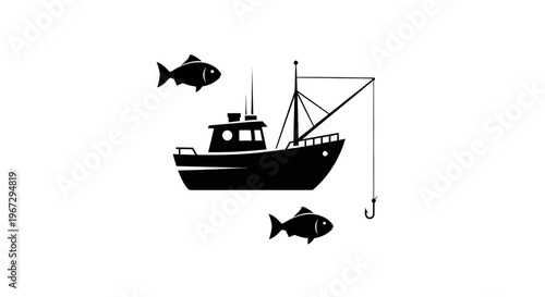 Black silhouette of a fishing boat.