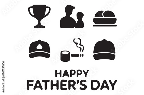 Happy father s day graphic with icons representing typical paternal interests