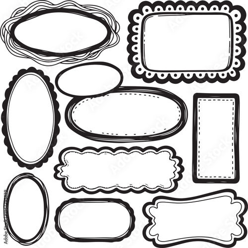 Collection of various blank oval and rectangular frames with decorative borders