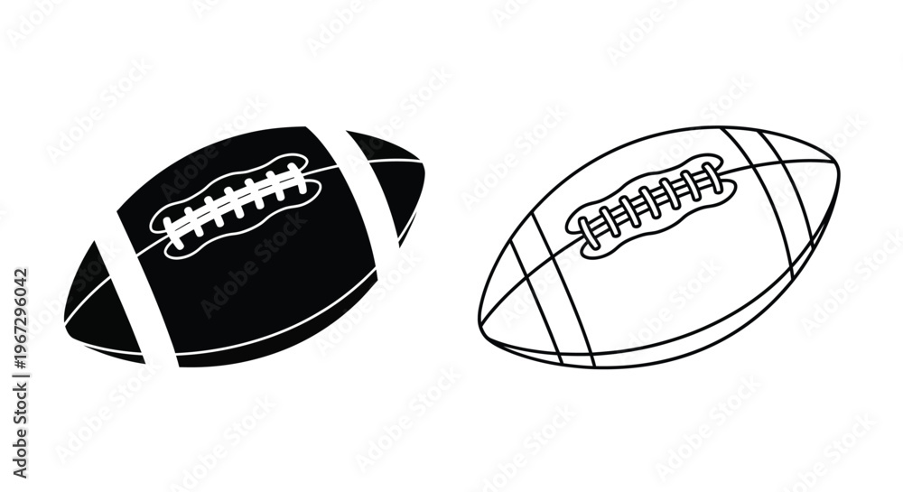 Obraz premium Two american footballs one solid and one outline in black and white silhouette