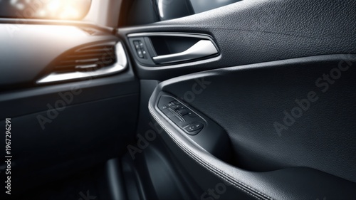 Wallpaper Mural Car Interior Door Panel with Controls and Handle, Automotive Design and Detail in Dark Tone Torontodigital.ca
