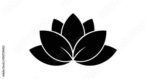 Black Lotus Flower Icon Symbol.