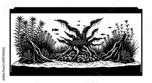 Black and white aquarium fish tank.