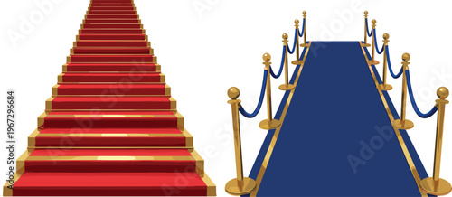 Luxurious Red and Blue Carpet with Golden Stanchions for VIP Access, Award Ceremonies, and Event Design