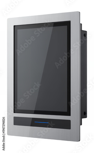 Silver digital display with black screen and blue light silver frame electronic display
