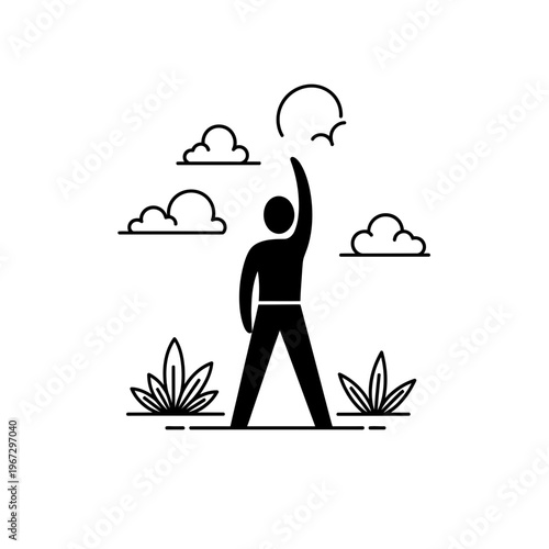 Person reaching for the sun symbolizing aspiration and achievement in life.