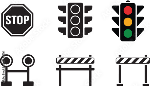 Road traffic signs and signals icons set