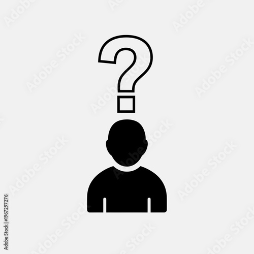 Person with question mark above head representing uncertainty and confusion.