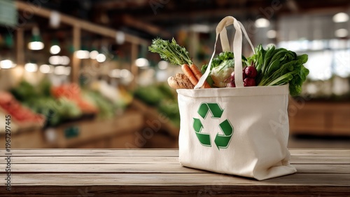Wallpaper Mural Eco-Friendly Grocery Shopping: Reusable Tote Bag Filled with Fresh Vegetables in a Market Setting Torontodigital.ca