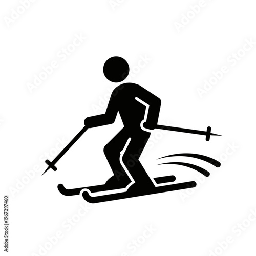 Silhouette of a skier gliding down a snowy slope with poles.
