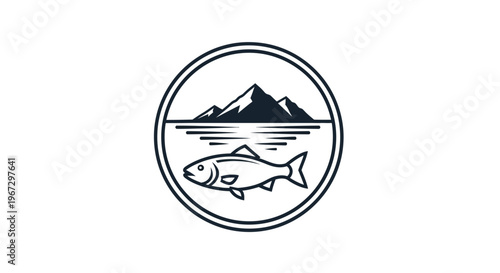Fish Swimming in Water Circle Logo.