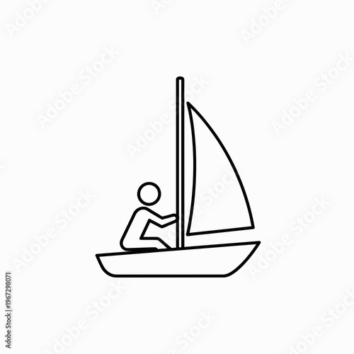 Simple line drawing of a sailboat with a person sailing on the water.