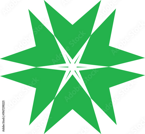 Abstract green star shape, geometric graphic element, white background