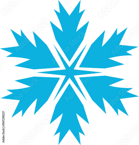 Stylized blue snowflake graphic, abstract geometric design, white background