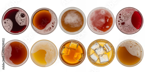 Various drinks in glasses with different liquids beverage alcohol
