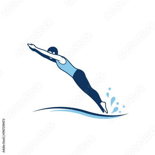 Swimmer diving into water streamlined body ready for competition aquatic sport.