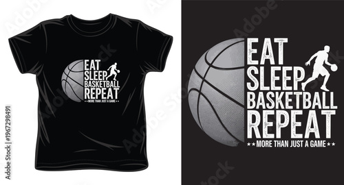 Classic basketball t-shirt graphic with motivational slogan and realistic ball texture for athletic apparel
