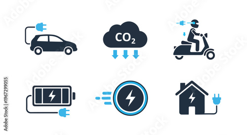 Eco transport icons flat design vector illustration logo template, Glyph solid icon, Blue icon  - Editable icon